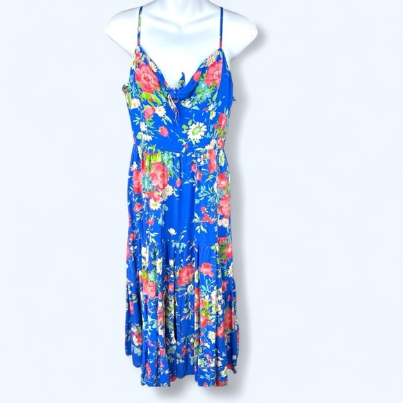 Yumi Kim Size Large Good Times sleeveless Vibrant Blue Floral Midi Dress - Picture 4 of 13